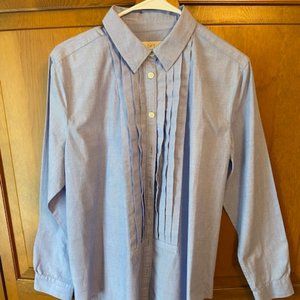 Loft Women's Blue Cotton Ruffled Front Longsleeve Shirt Large